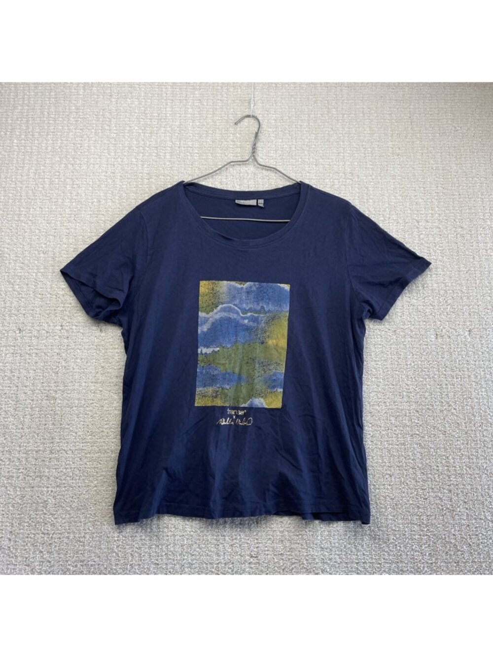 Fransa X Rebekka Nielsen Denmark Graphic Tee Blue Artsy Wom Sz Large Design